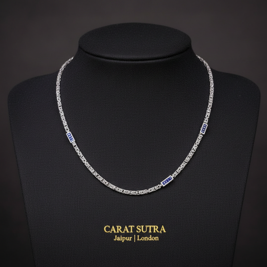 Solid 4mm Byzantine Link Chain, studded with Mini Blue Zircon | Chain