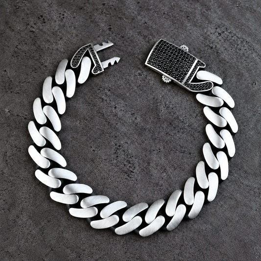 16mm Wide Solid Miami Cuban Link Bracelet with Black Iced Lock,  925 Sterling Silver Bracelet | Men's Jewelry