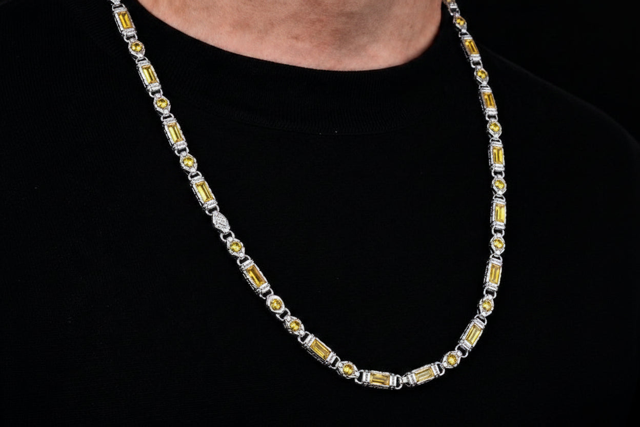Solid 6mm Infinity Link Chain, studded with Citrine Stone | 925 Sterling Silver Chain | With Certificate of Authenticity and 925 Hallmark