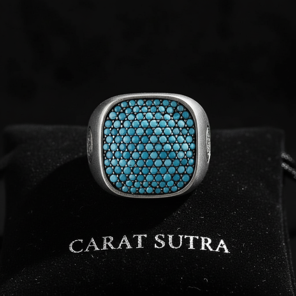 RARE PRINCE by CARAT SUTRA | Unique Designed Turkish Style Ring with Multiple Natural Turquoise Stone Ring | 925 Sterling Silver Oxidized Ring | Men's Jewelry | With Certificate of Authenticity and 925 Hallmark
