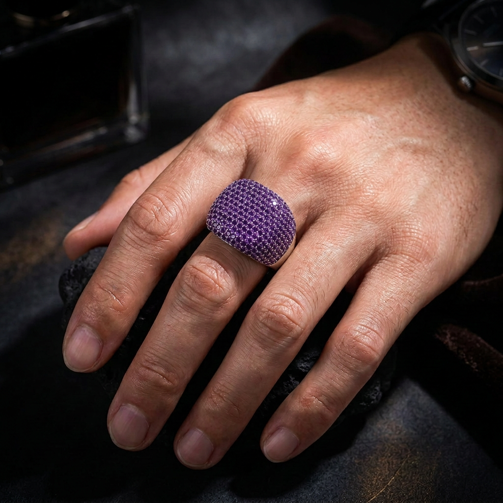 Unique Handmade Turkish Style Ring Studded with Natural Mini Amethyst Stones |  925 Sterling Silver Ring | With Certificate of Authenticity and 925 Hallmark