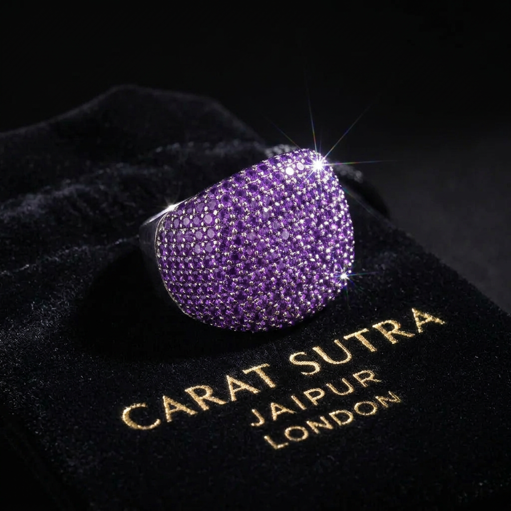 Unique Handmade Turkish Style Ring Studded with Natural Mini Amethyst Stones |  925 Sterling Silver Ring | With Certificate of Authenticity and 925 Hallmark