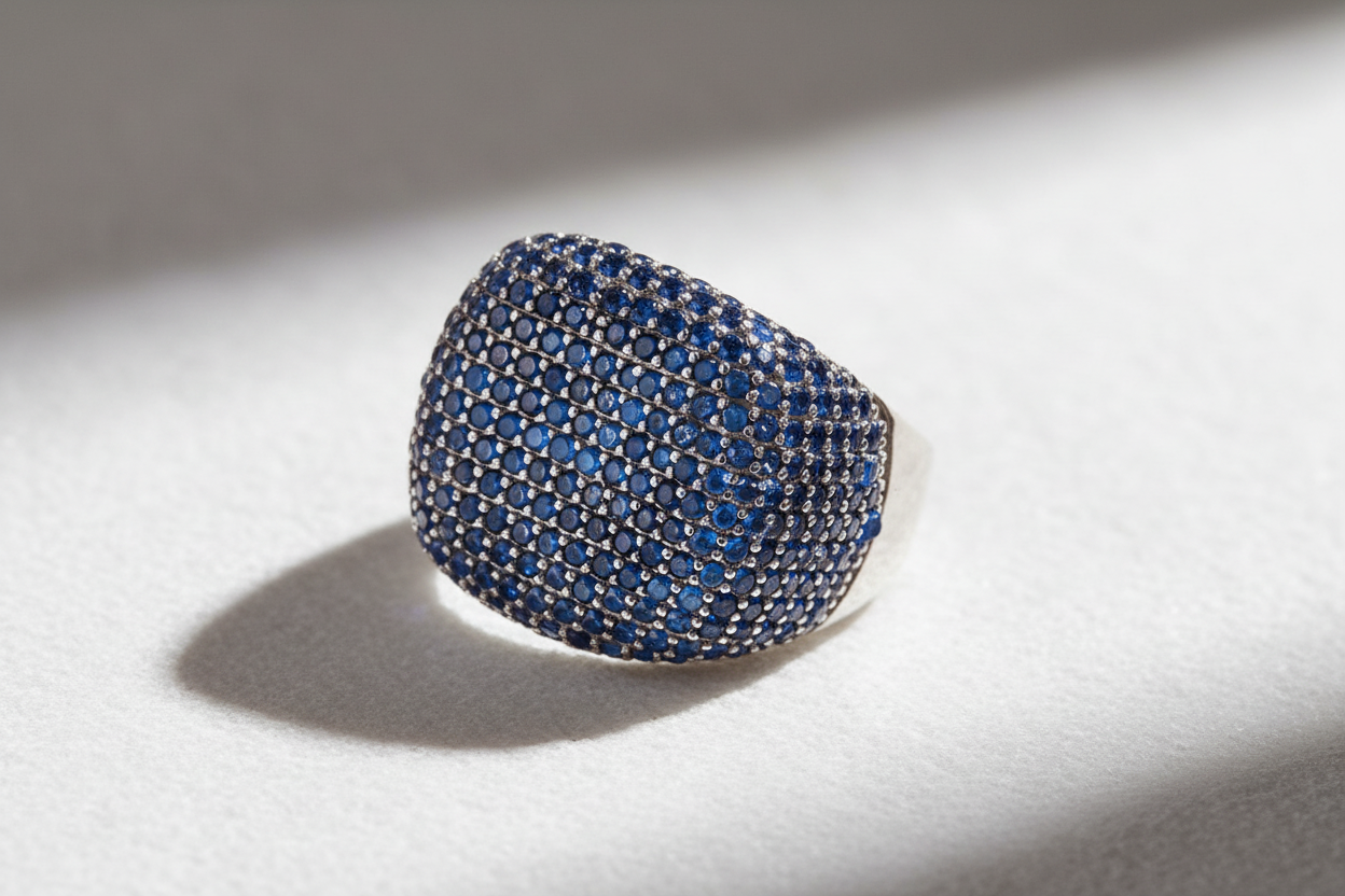 RARE PRINCE by CARAT SUTRA | Unique Handmade Turkish Style Ring Studded with AAA+ Blue Zircons |  925 Sterling Silver Ring | With Certificate of Authenticity and 925 Hallmark - caratsutra