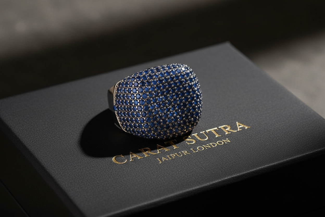 RARE PRINCE by CARAT SUTRA | Unique Handmade Turkish Style Ring Studded with AAA+ Blue Zircons |  925 Sterling Silver Ring | With Certificate of Authenticity and 925 Hallmark - caratsutra