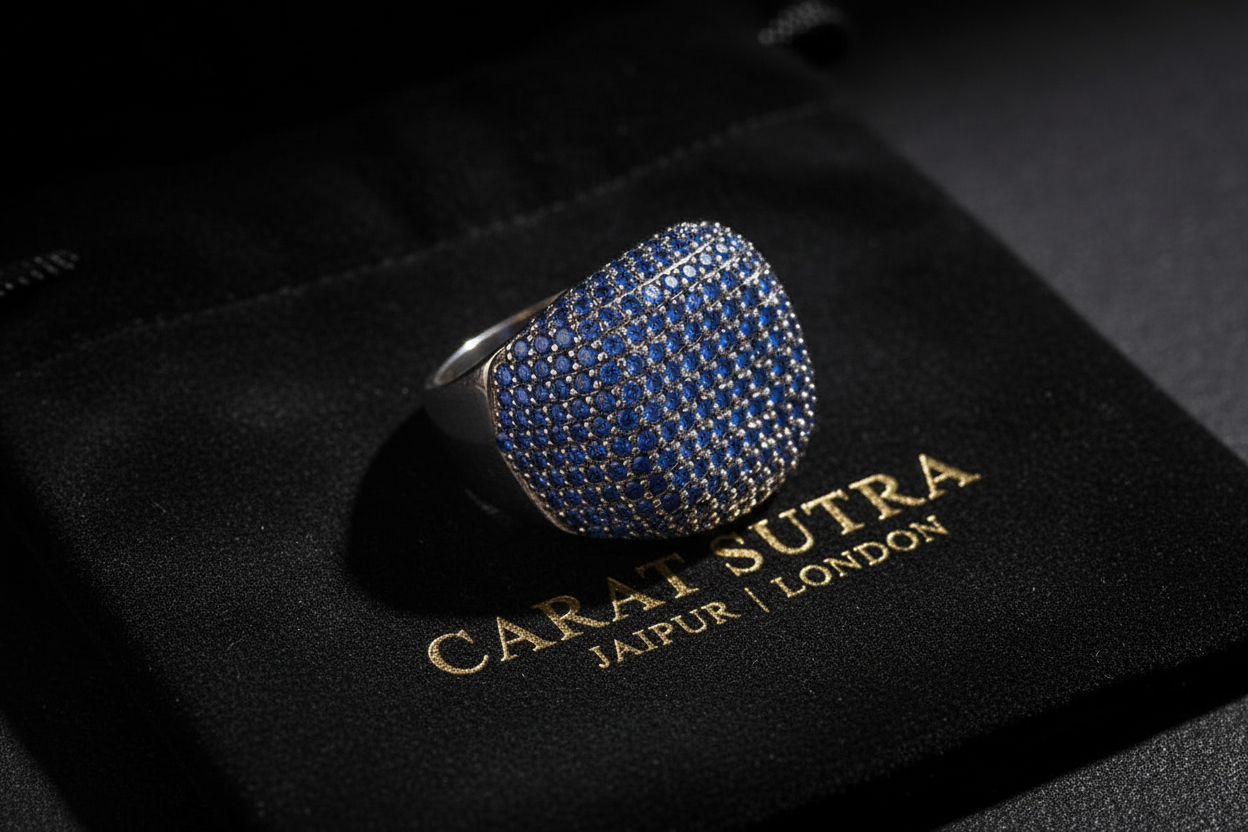 RARE PRINCE by CARAT SUTRA | Unique Handmade Turkish Style Ring Studded with AAA+ Blue Zircons |  925 Sterling Silver Ring | With Certificate of Authenticity and 925 Hallmark - caratsutra