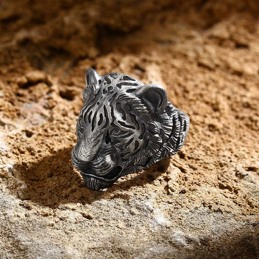 RARE PRINCE by CARAT SUTRA | Unique Designed 3D Tiger Face Ring | 925 Sterling Silver Oxidized Ring | Men's Jewelry | With Certificate of Authenticity and 925 Hallmark