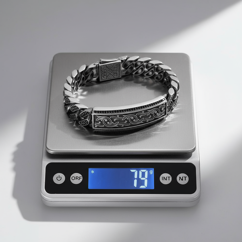 RARE PRINCE by CARAT SUTRA | 16mm Unique Dark Oxidised, Hand Engraved Cuban Link Bracelet studded with black zircon | 925 Silver Bracelet | With Certificate of Authenticity and 925 Hallmark