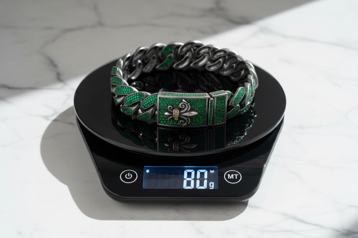 16mm Unique Fleur-De-Lis Iced Cuban Link Bracelet with Black Rhodium | Dark Oxidized 925 Silver Bracelet | With Certificate of Authenticity and 925 Hallmark