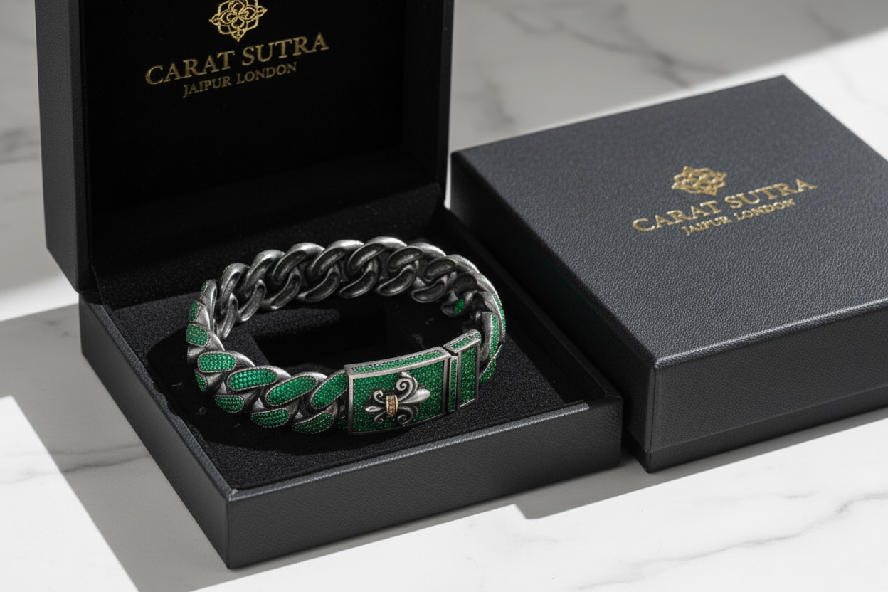 16mm Unique Fleur-De-Lis Iced Cuban Link Bracelet with Black Rhodium | Dark Oxidized 925 Silver Bracelet | With Certificate of Authenticity and 925 Hallmark