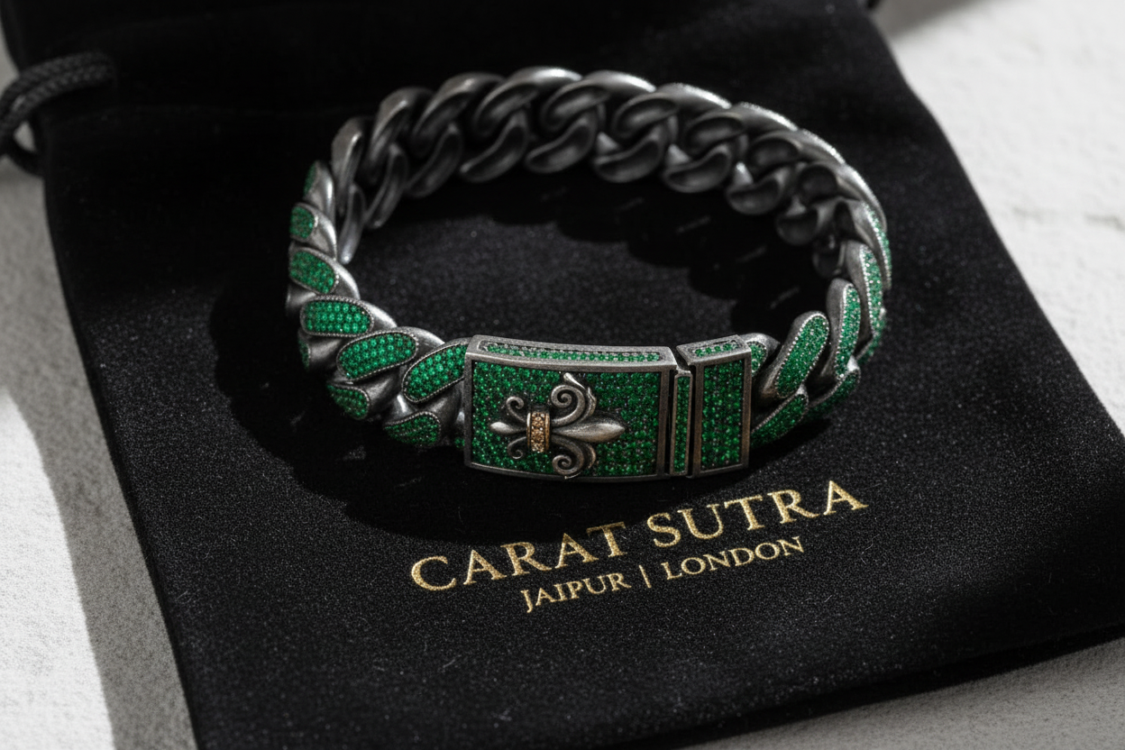 16mm Unique Fleur-De-Lis Iced Cuban Link Bracelet with Black Rhodium | Dark Oxidized 925 Silver Bracelet | With Certificate of Authenticity and 925 Hallmark