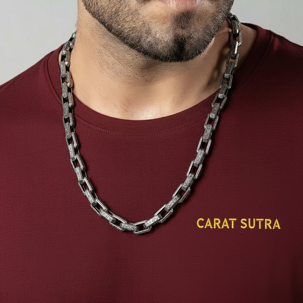 RARE PRINCE by CARAT SUTRA | Unique Vintage Artistry Ancient Oxidized Chain | 925 Sterling Silver Chain | Men's Jewelry | With Certificate of Authenticity and 925 Hallmark