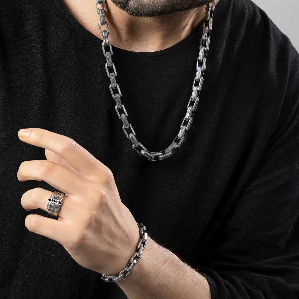 RARE PRINCE by CARAT SUTRA | Unique Vintage Artistry Ancient Oxidized Chain | 925 Sterling Silver Chain | Men's Jewelry | With Certificate of Authenticity and 925 Hallmark