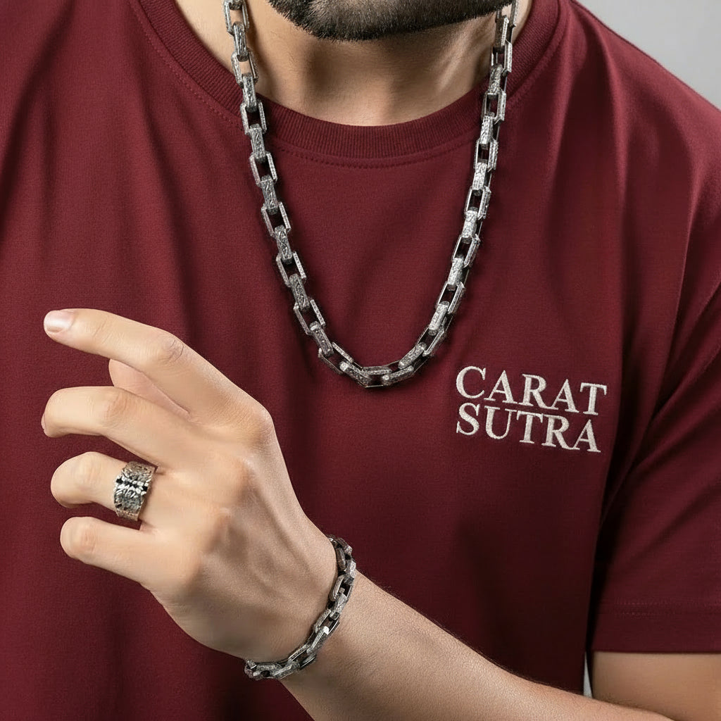 RARE PRINCE by CARAT SUTRA | Unique Vintage Artistry Ancient Oxidized Chain | 925 Sterling Silver Chain | Men's Jewelry | With Certificate of Authenticity and 925 Hallmark