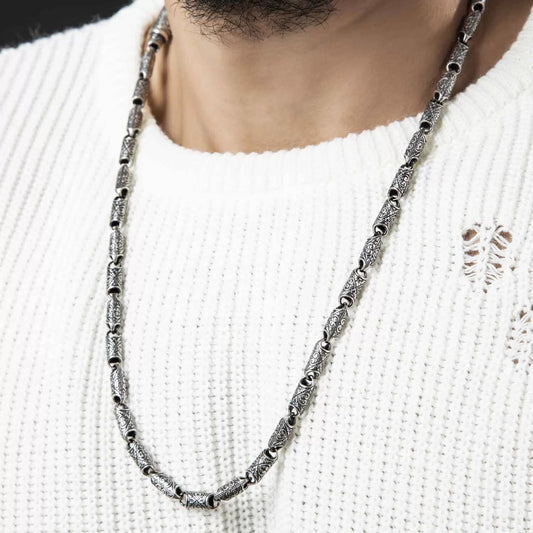RARE PRINCE by CARAT SUTRA | Unique Vintage Artistry Cyllendrical Oxidized Chain | 925 Sterling Silver Chain | Men's Jewelry | With Certificate of Authenticity and 925 Hallmark