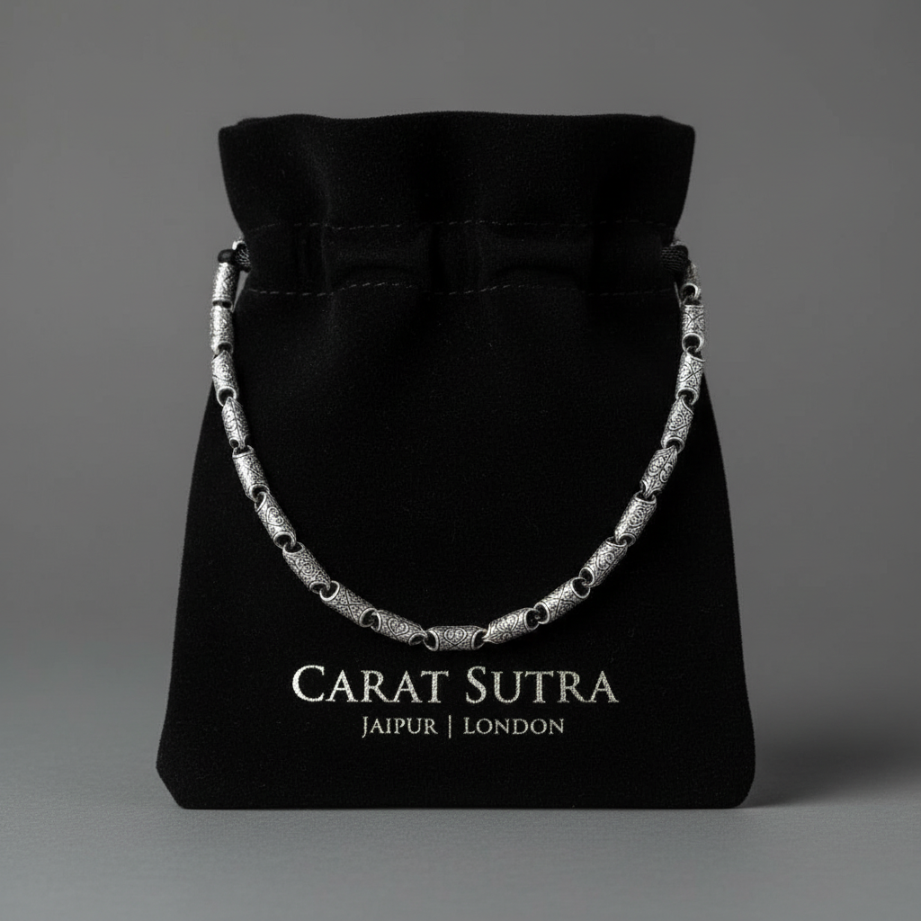 RARE PRINCE by CARAT SUTRA | Unique Vintage Artistry Cylendrical Oxidized Chain | 925 Sterling Silver Chain | Men's Jewelry | With Certificate of Authenticity and 925 Hallmark
