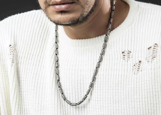 RARE PRINCE by CARAT SUTRA | Unique Vintage Artistry Cyllendrical Oxidized Chain | 925 Sterling Silver Chain | Men's Jewelry | With Certificate of Authenticity and 925 Hallmark