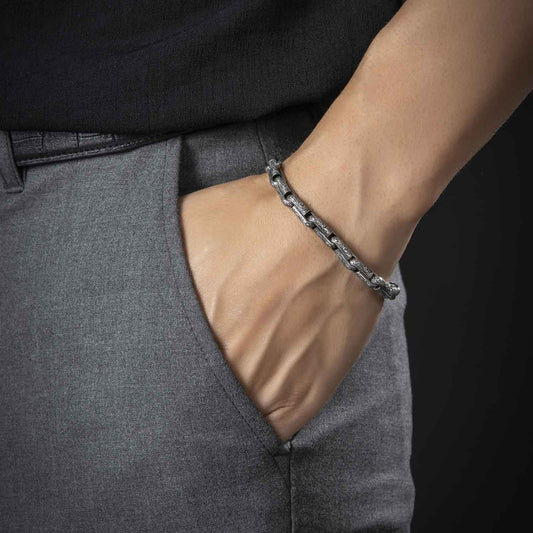 RARE PRINCE by CARAT SUTRA | Unique Hand Engraved Vintage Oxidized Bracelet | 925 Sterling Silver Bracelet | Men's Jewelry | With Certificate of Authenticity and 925 Hallmark