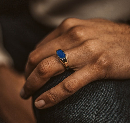 RARE PRINCE by CARAT SUTRA | Elegant Signet Ring with Natural Lapis Lazuli | 925 Sterling Silver Ring | Men's Jewelry | With Certificate of Authenticity and 925 Hallmark