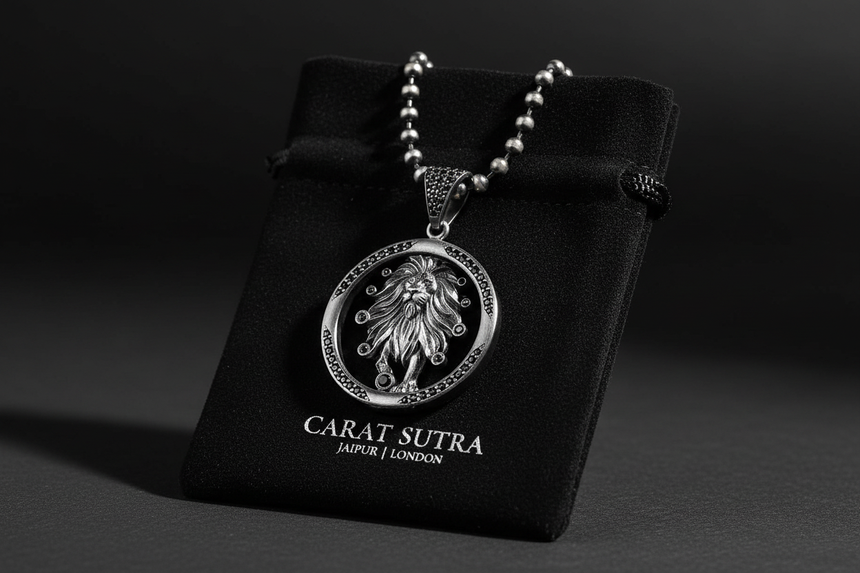 RARE PRINCE by CARAT SUTRA | Unique Leo Zodiac Designed Pendant Studded with Black Zircons | Unisex 925 Sterling Silver Oxidized Pendant | Men's Jewelry | With Certificate of Authenticity and 925 Hallmark - caratsutra