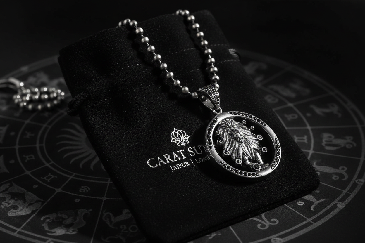 RARE PRINCE by CARAT SUTRA | Unique Leo Zodiac Designed Pendant Studded with Black Zircons | Unisex 925 Sterling Silver Oxidized Pendant | Men's Jewelry | With Certificate of Authenticity and 925 Hallmark - caratsutra
