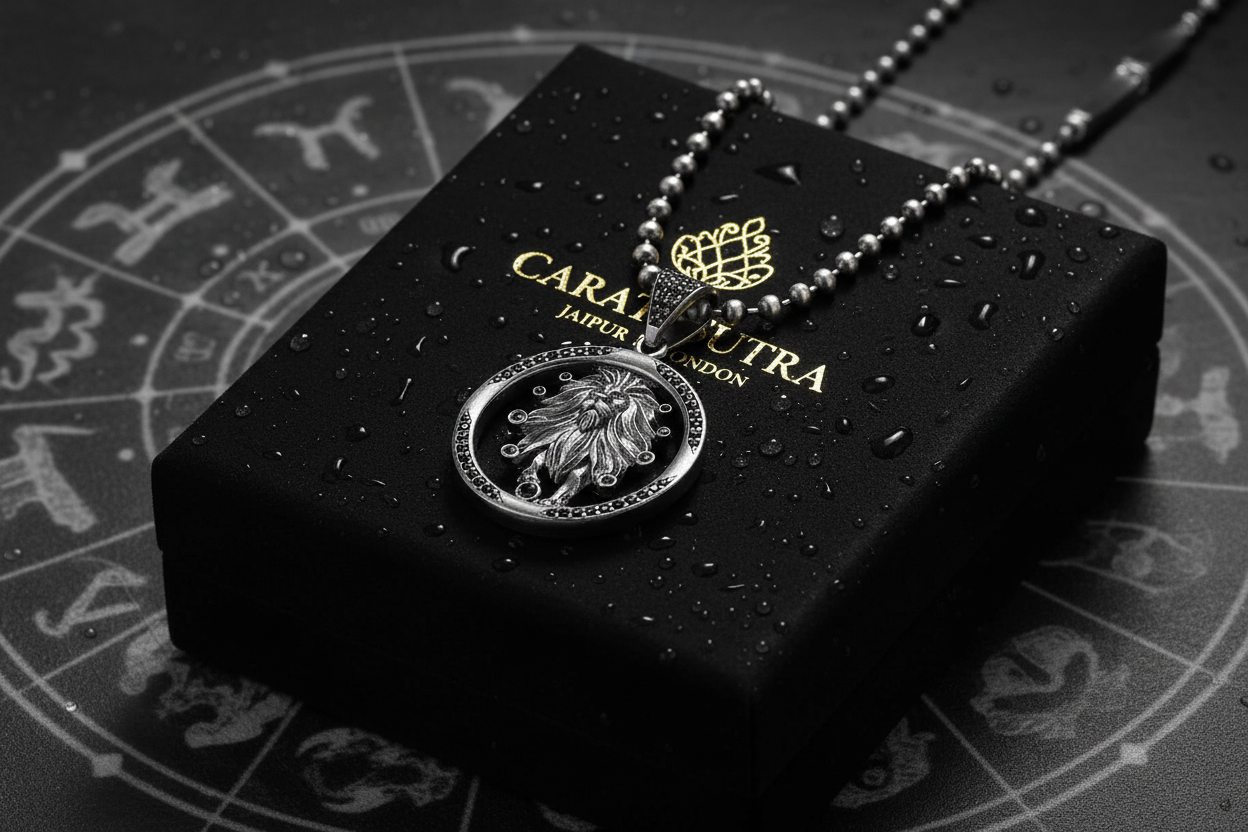 RARE PRINCE by CARAT SUTRA | Unique Leo Zodiac Designed Pendant Studded with Black Zircons | Unisex 925 Sterling Silver Oxidized Pendant | Men's Jewelry | With Certificate of Authenticity and 925 Hallmark - caratsutra
