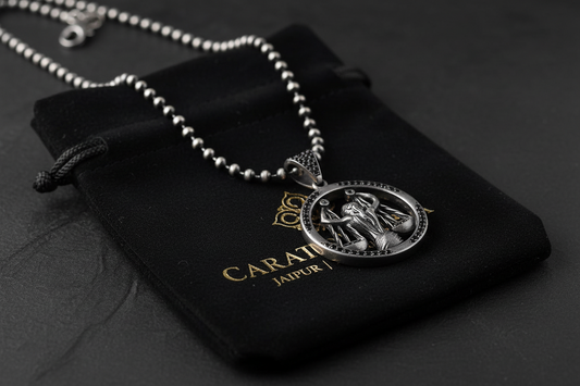RARE PRINCE by CARAT SUTRA | Unique Libra Zodiac Designed Pendant Studded with Black Zircons | Unisex 925 Sterling Silver Oxidized Pendant | Men's Jewelry | With Certificate of Authenticity and 925 Hallmark - caratsutra