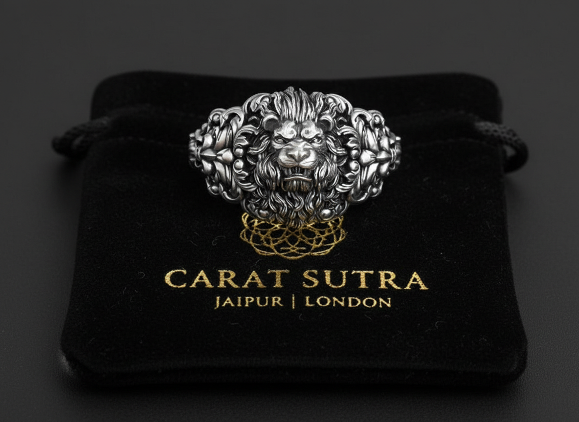 RARE PRINCE by CARAT SUTRA | Unique Designed Lion Head Ring with Royal Fleur De Lis | 925 Sterling Silver Oxidized Ring | Men's Jewelry | With Certificate of Authenticity and 925 Hallmark - caratsutra
