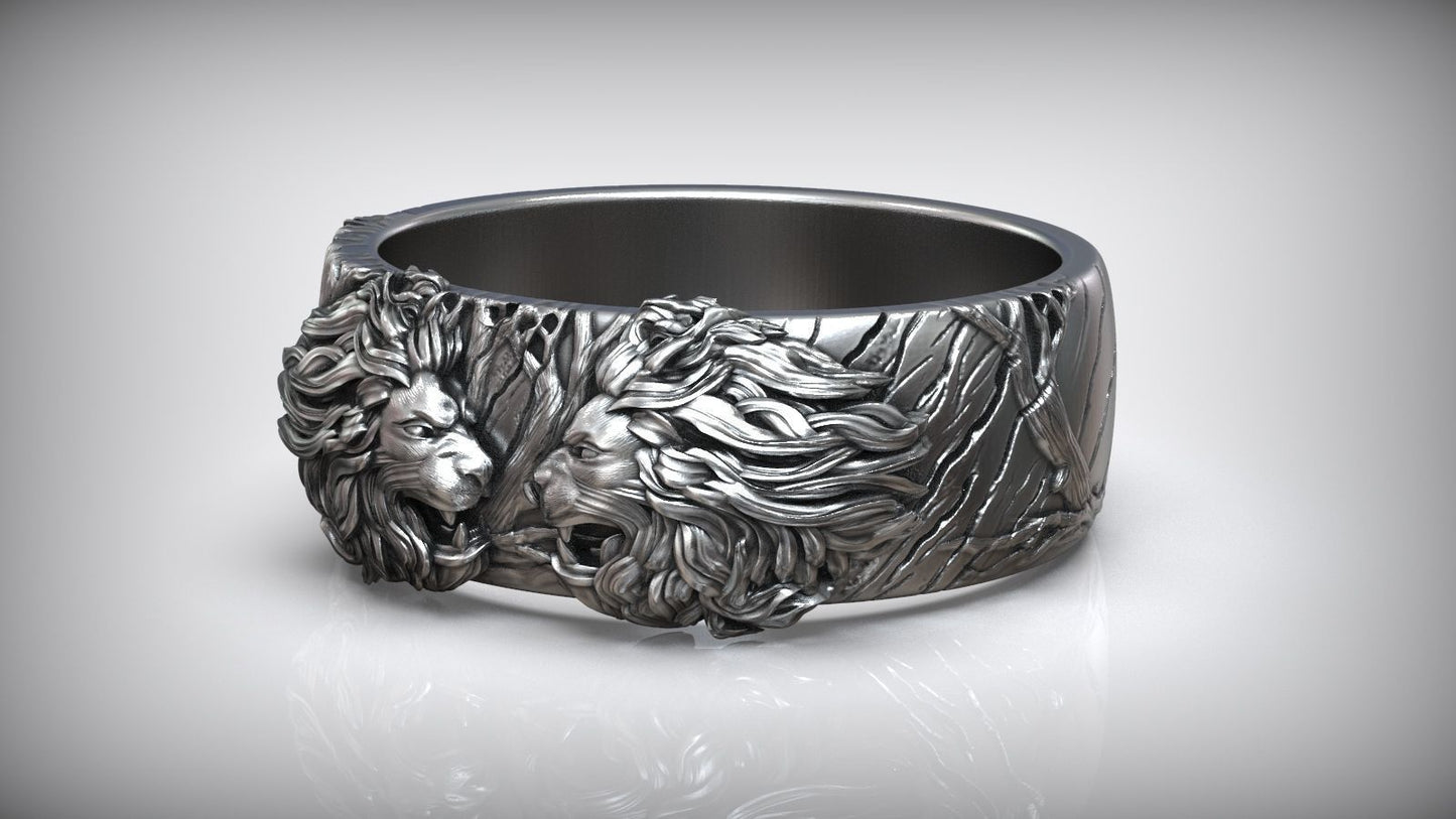 RARE PRINCE by CARAT SUTRA | Unique Designed Band Ring with Lion | 925 Sterling Silver Oxidized Ring | Men's Jewelry | With Certificate of Authenticity and 925 Hallmark