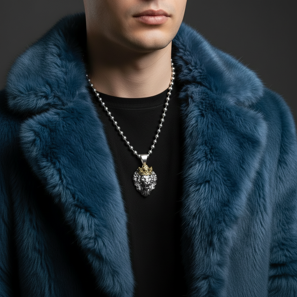 RARE PRINCE by CARAT SUTRA | Unique Designed Lion with Crown Pendant for Men | 925 Sterling Silver Oxidized Pendant | Men's Jewelry | With Certificate of Authenticity and 925 Hallmark