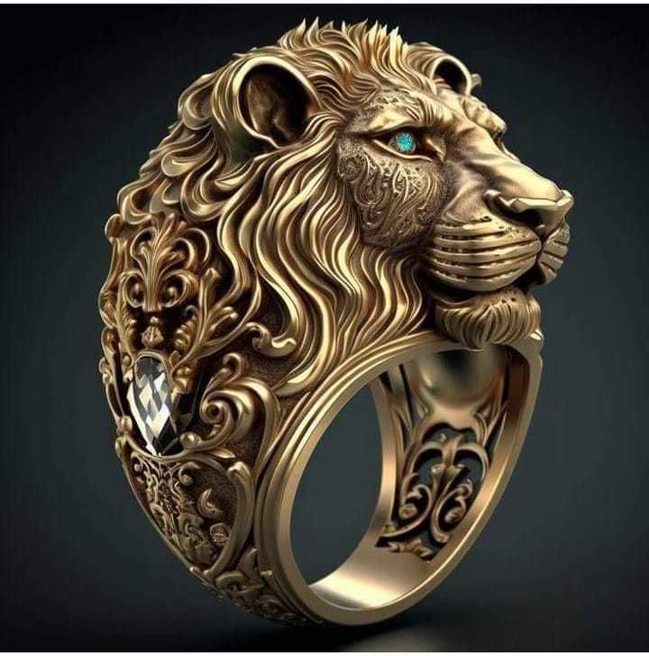 RARE PRINCE by CARAT SUTRA | Unique Designed 22k Gold Plated 3D Lion face Ring with Blue Eyes | 925 Sterling Silver Oxidized Ring | Men's Jewelry | With Certificate of Authenticity and 925 Hallmark
