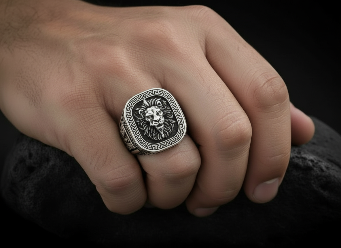 RARE PRINCE by CARAT SUTRA | Unique Designed Lion Ring | 925 Sterling Silver Oxidized Ring | Men's Jewelry | With Certificate of Authenticity and 925 Hallmark - caratsutra