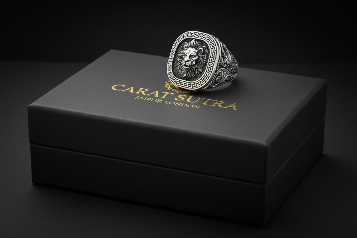 RARE PRINCE by CARAT SUTRA | Unique Designed Lion Ring | 925 Sterling Silver Oxidized Ring | Men's Jewelry | With Certificate of Authenticity and 925 Hallmark - caratsutra