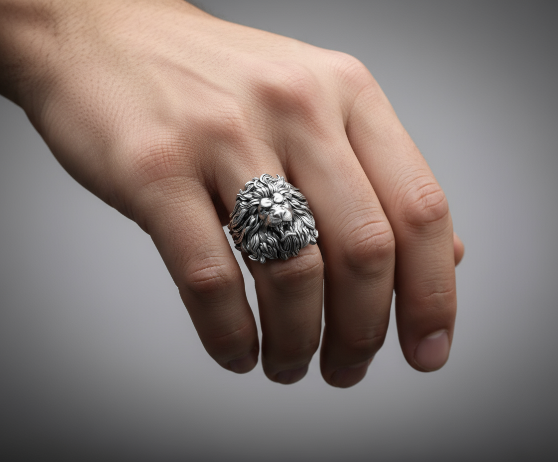 RARE PRINCE by CARAT SUTRA | Unique Designed Ferocious Lion Ring | 925 Sterling Silver Oxidized Ring | Men's Jewelry | With Certificate of Authenticity and 925 Hallmark - caratsutra