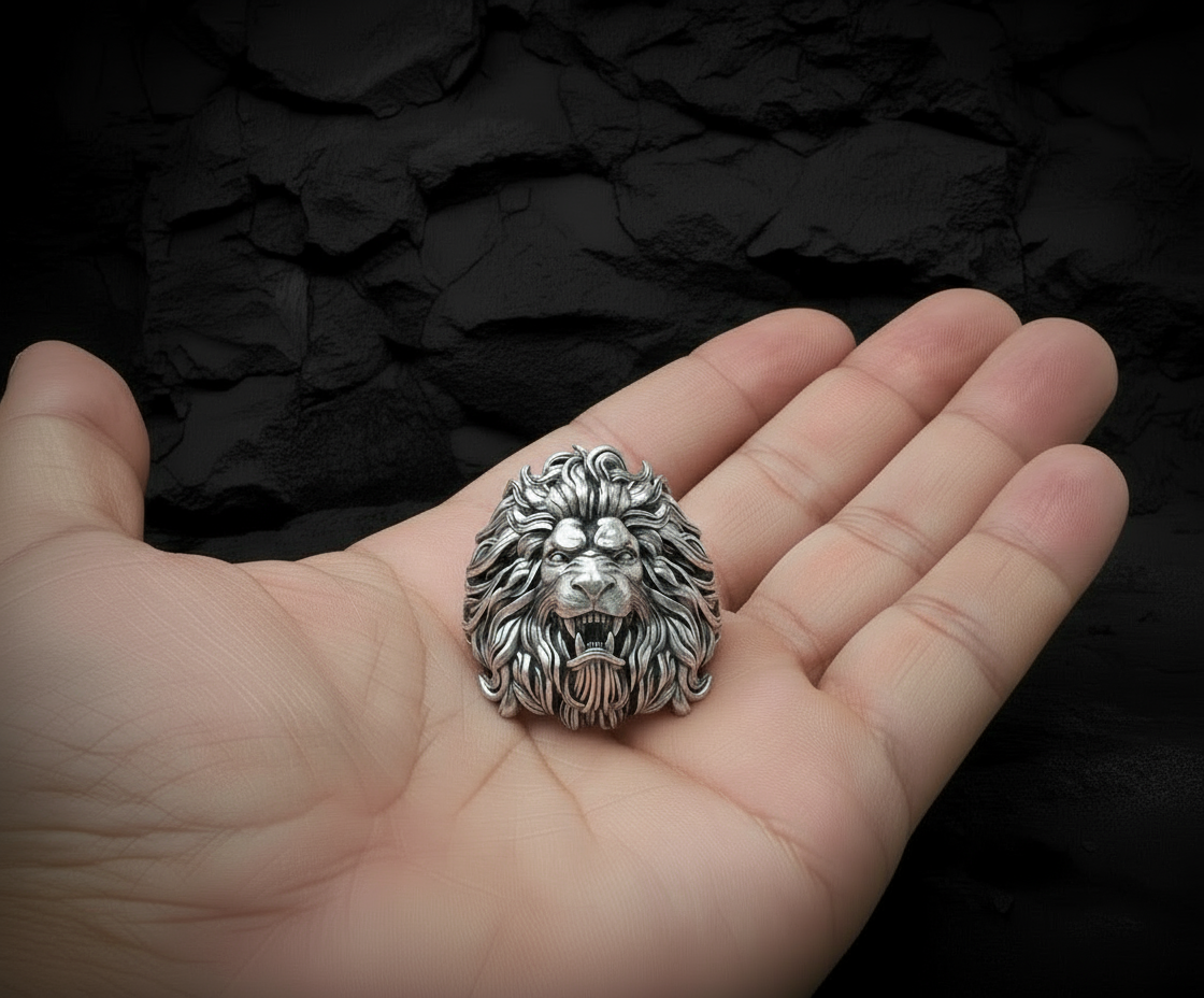 RARE PRINCE by CARAT SUTRA | Unique Designed Ferocious Lion Ring | 925 Sterling Silver Oxidized Ring | Men's Jewelry | With Certificate of Authenticity and 925 Hallmark - caratsutra
