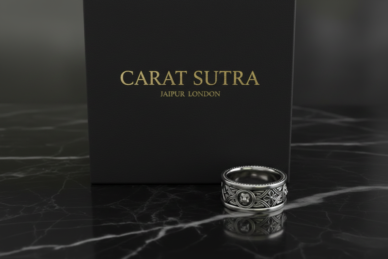 RARE PRINCE by CARAT SUTRA | Unique Designed Band Ring with Lion | 925 Sterling Silver Oxidized Ring | Men's Jewelry | With Certificate of Authenticity and 925 Hallmark - caratsutra