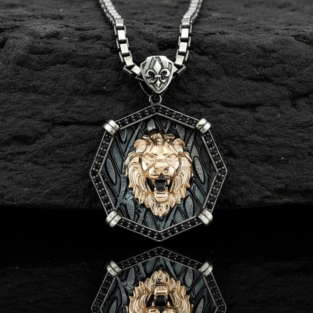 RARE PRINCE by CARAT SUTRA | Unique Designed Lion Pendant for Men | 925 Sterling Silver Rosegold Plated Oxidized Pendant | Men's Jewelry | With Certificate of Authenticity and 925 Hallmark - caratsutra