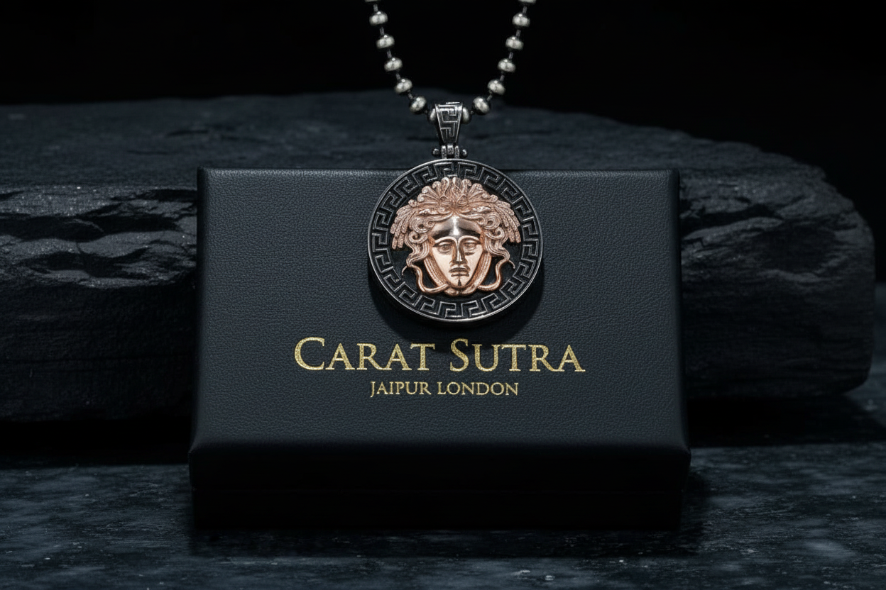 RARE PRINCE by CARAT SUTRA | Unique Designed Medusa/ Versace Pendant | 925 Sterling Silver Rosegold Plated Oxidized Pendant | Men's Jewelry | With Certificate of Authenticity and 925 Hallmark