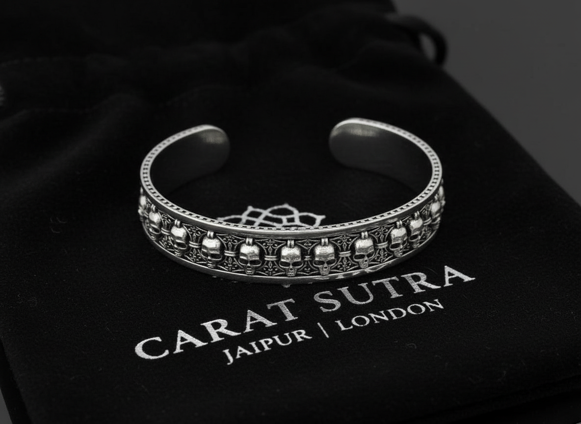 RARE PRINCE by CARAT SUTRA | Unique Adjustable Designed Skull Cuff | Bracelet for Men | Biker Bracelet for Men | 925 Sterling Silver Bracelet | Men's Jewelry | With Certificate of Authenticity and 925 Hallmark