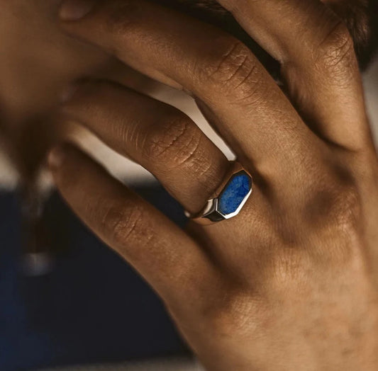 RARE PRINCE by CARAT SUTRA | Elegant Signet Ring with Natural Lapis Lazuli | 925 Sterling Silver Ring | Men's Jewelry | With Certificate of Authenticity and 925 Hallmark