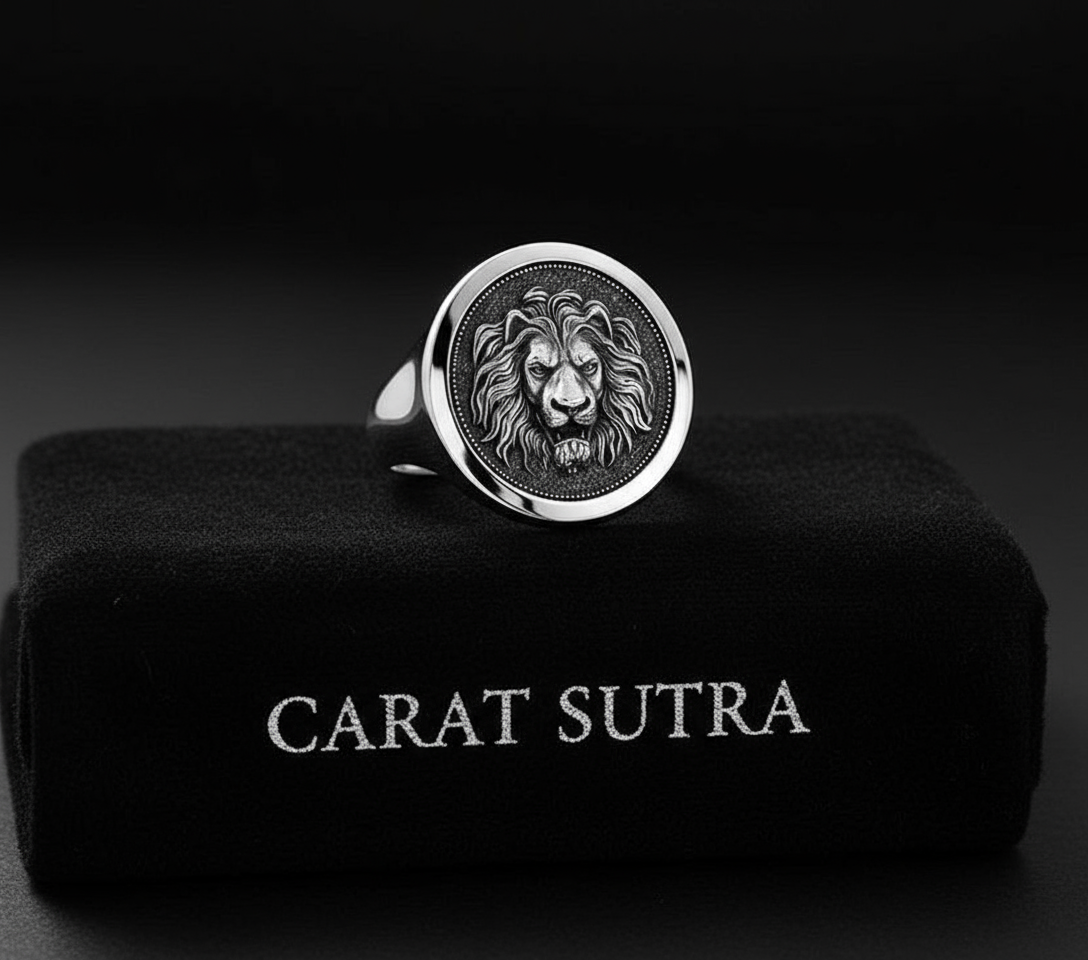 RARE PRINCE by CARAT SUTRA | Unique Designed Lion Signet Ring | 925 Sterling Silver Oxidized Ring | Men's Jewelry | With Certificate of Authenticity and 925 Hallmark - caratsutra