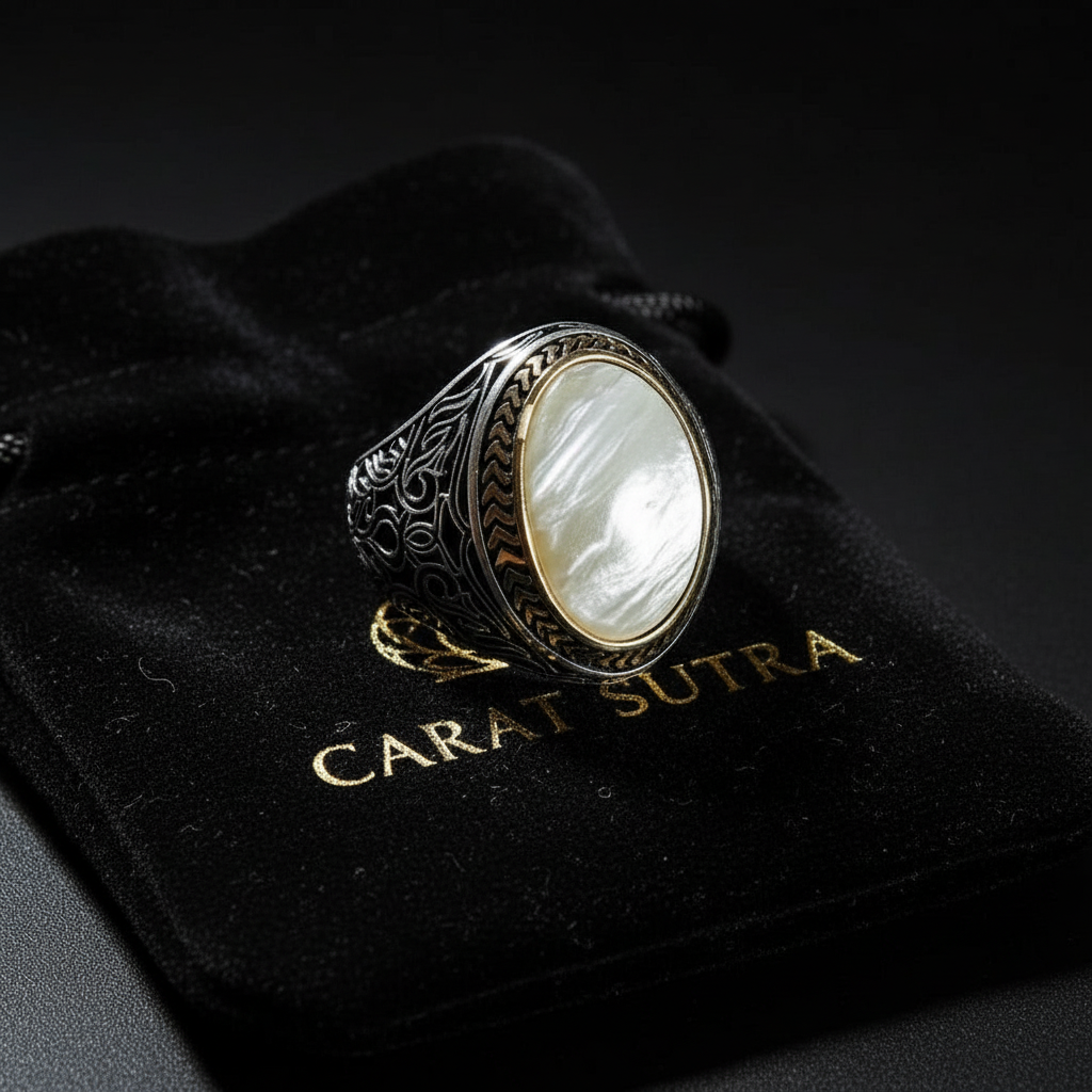 RARE PRINCE by CARAT SUTRA | Unique Turkish Style Ring with Natural Pearl | 925 Sterling Silver Oxidized Ring | Men's Jewelry | With Certificate of Authenticity and 925 Hallmark