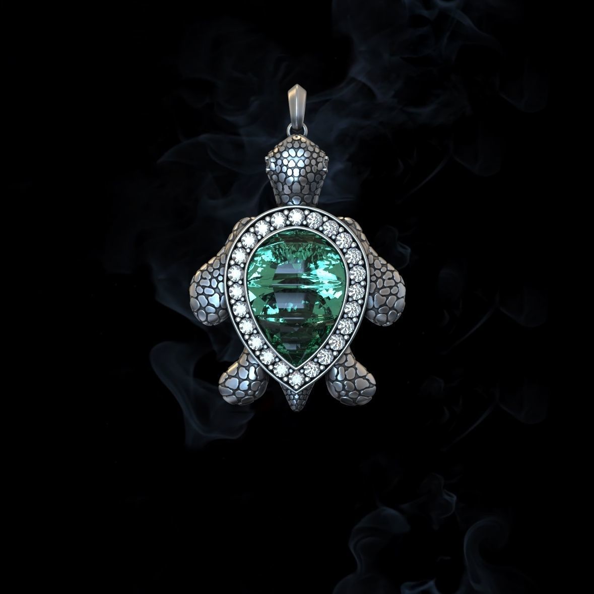 RARE PRINCE by CARAT SUTRA | Unique Designed Turtle Pendant with green onyx stone | 925 Sterling Silver Oxidized Pendant | With Certificate of Authenticity and 925 Hallmark