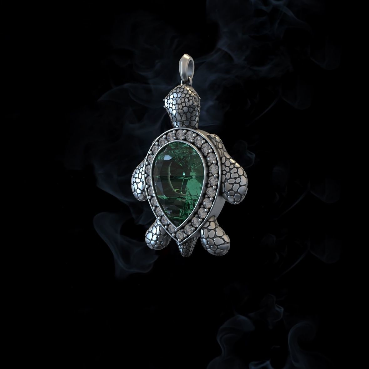 RARE PRINCE by CARAT SUTRA | Unique Designed Turtle Pendant with green onyx stone | 925 Sterling Silver Oxidized Pendant | With Certificate of Authenticity and 925 Hallmark