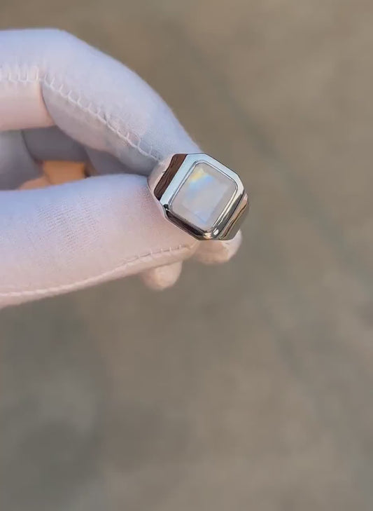 RARE PRINCE by CARAT SUTRA | Classic Style Ring with Natural Moonstone | 925 Sterling Silver | With Certificate of Authenticity and 925 Hallmark