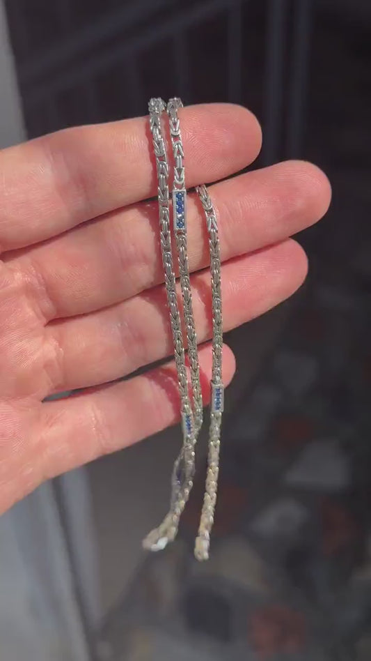 Solid 4mm Byzantine Link Chain, studded with Mini Blue Zircon | Chain