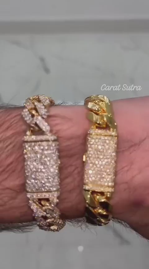 RARE PRINCE by CARAT SUTRA | Solid 16mm Miami Cuban Link Bracelet with Iced Lock | 22kt Gold Micron Plated on 925 Sterling Silver Bracelet with AAA+ Quality Swarovski Diamonds | Men's Jewelry | With Certificate of Authenticity and 925 Hallmark