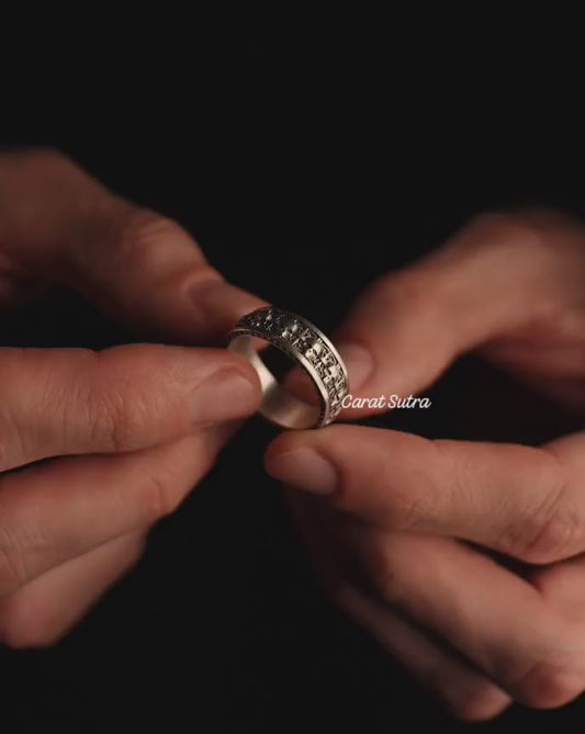 RARE PRINCE by CARAT SUTRA | Unique Designed Band Ring Skull & Fleur De Lis | 925 Sterling Silver Oxidized Ring | Men's Jewelry | With Certificate of Authenticity and 925 Hallmark