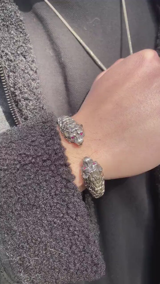 Adjustable Unique 925 Silver Oxidized Tiger Cuff | Bracelet for Men | 925 Sterling Silver Cuff | Men's Jewelry | With Certificate of Authenticity and 925 Hallmark