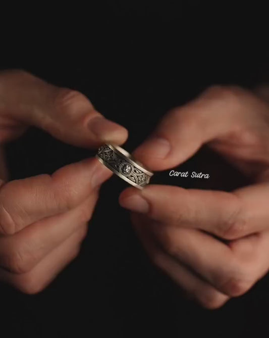 RARE PRINCE by CARAT SUTRA | Unique Designed Band Ring with Lion | 925 Sterling Silver Oxidized Ring | Men's Jewelry | With Certificate of Authenticity and 925 Hallmark