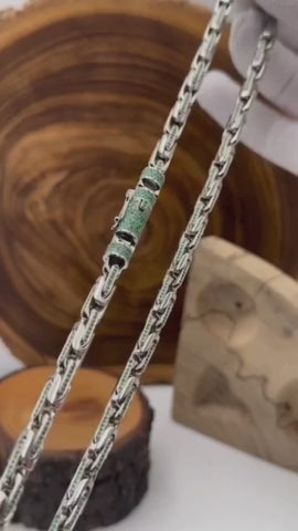 RARE PRINCE by CARAT SUTRA | Natural Emerald Stone Studded in Unique Link Chain | 925 Sterling Silver Chain with Rhodium Plating | Men's Jewelry | With Certificate of Authenticity and 925 Hallmark